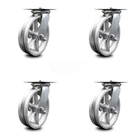 Service Caster 8 Inch Heavy Duty V Groove Semi Steel Caster Set with Roller Bearings, 4PK SCC-35S820-VGR-4